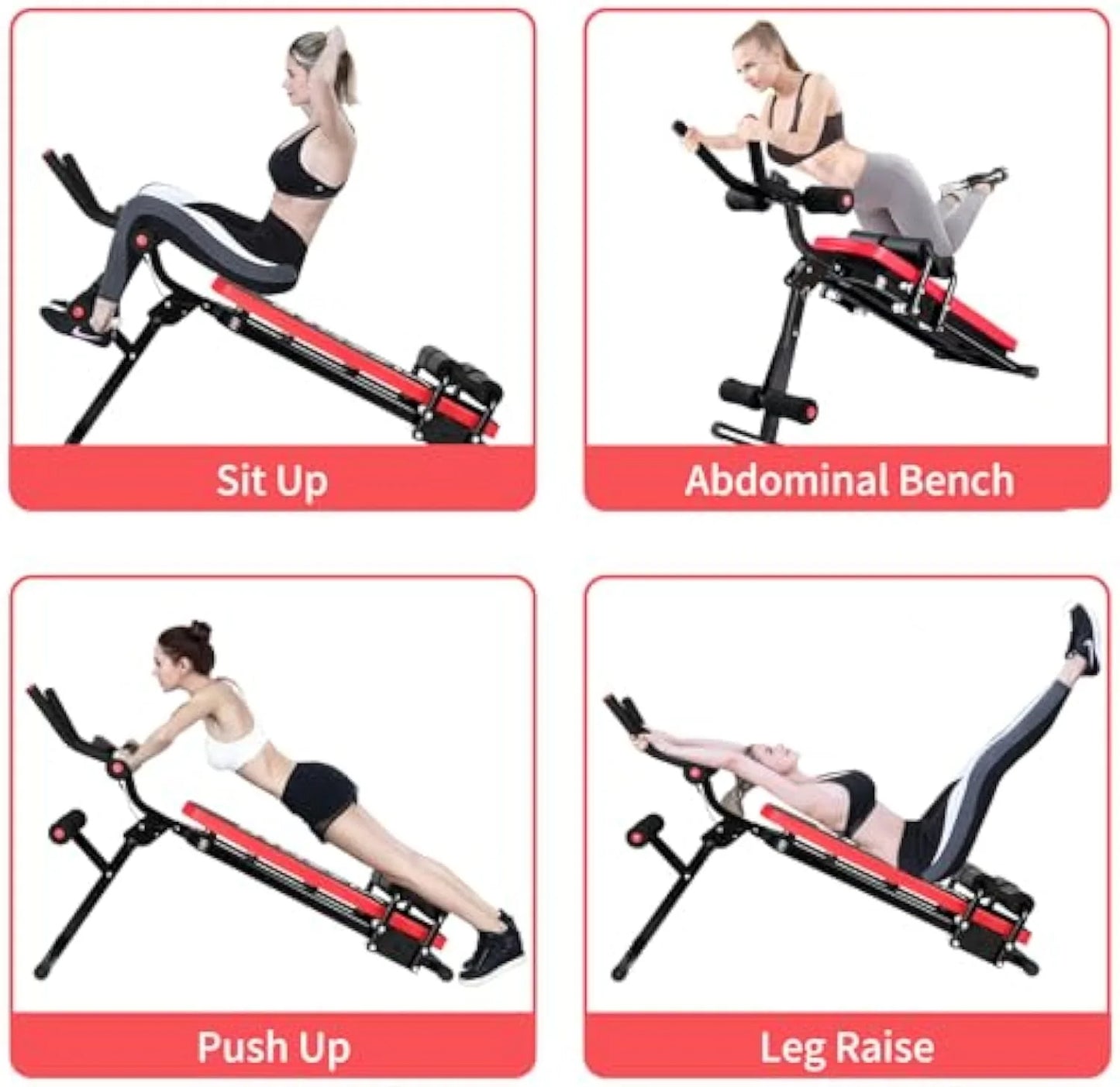 Foldable Ab Machine, Ab Workout Equipment for Home, LCD Display, Red