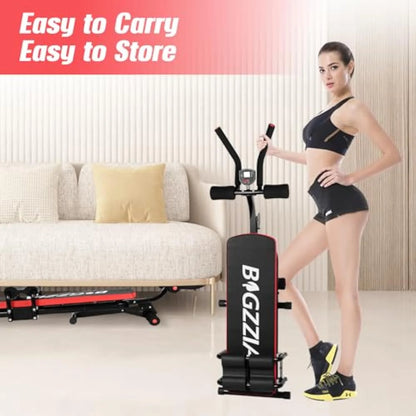 Foldable Ab Machine, Ab Workout Equipment for Home, LCD Display, Red