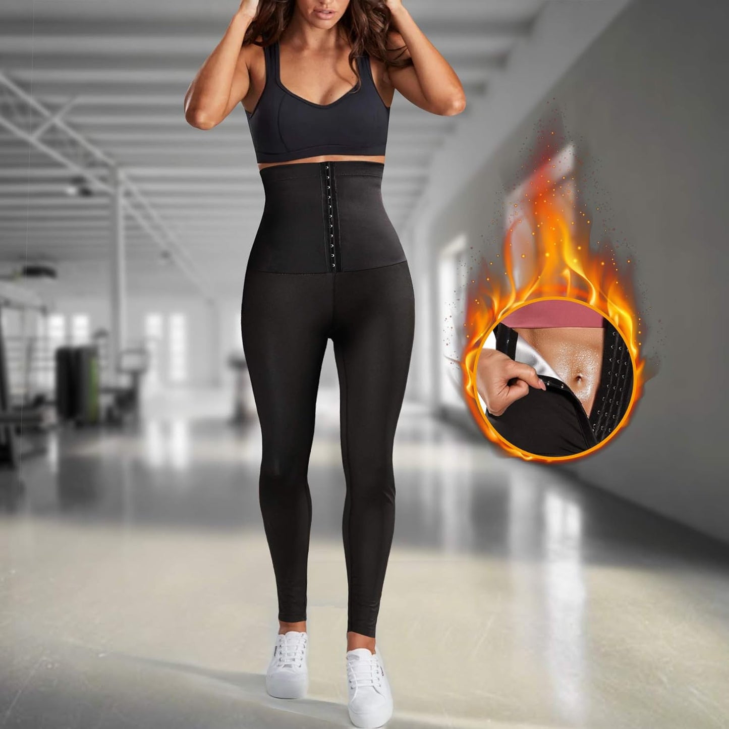 Women Sauna Leggings Sweat Pants High Waist Slimming Hot Thermo Compression Workout Fitness Exercise Tights Body Shaper (Black, Xx-Large)