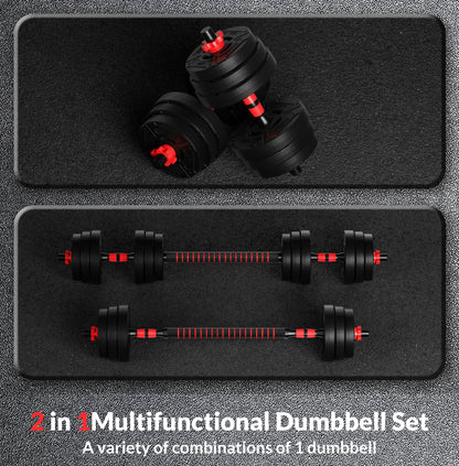 60LB 2-In-1 Portable Changeable Dumbbell and Barbell Set with Adjustable Weights