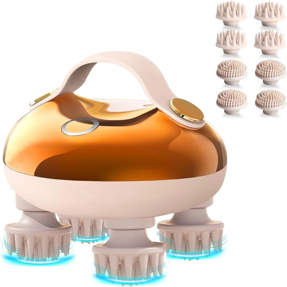 Handheld Massager with 4 Removable Massager Heads Waterproof Scalp Massager