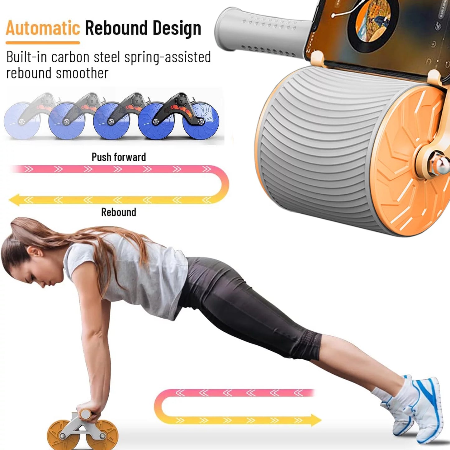 2025 New Ab Abdominal Exercise Roller Elbow Support, Abs Roller Wheel Core Exercise Equipment, Automatic Rebound Abdominal Wheel Blue