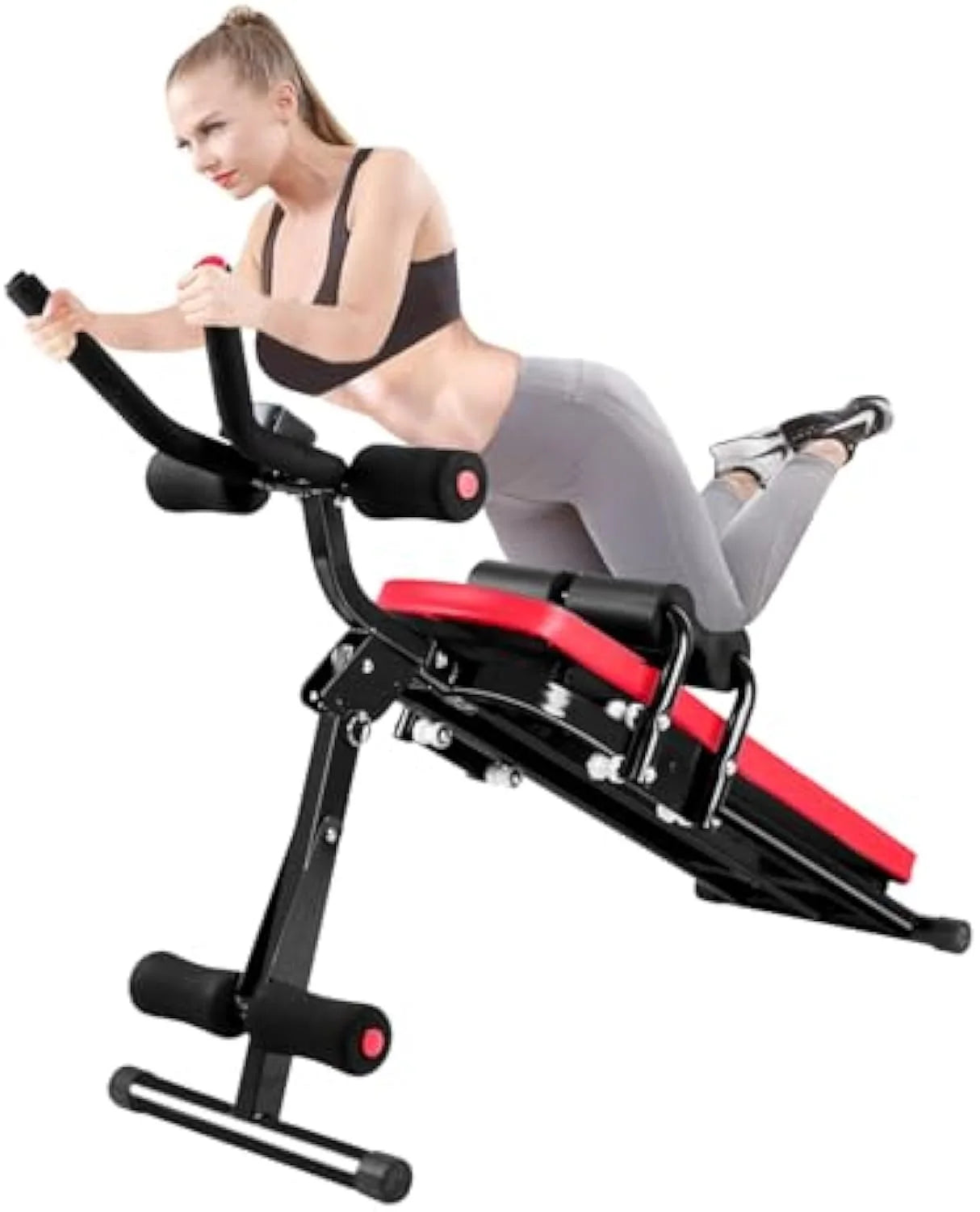 Foldable Ab Machine, Ab Workout Equipment for Home, LCD Display, Red