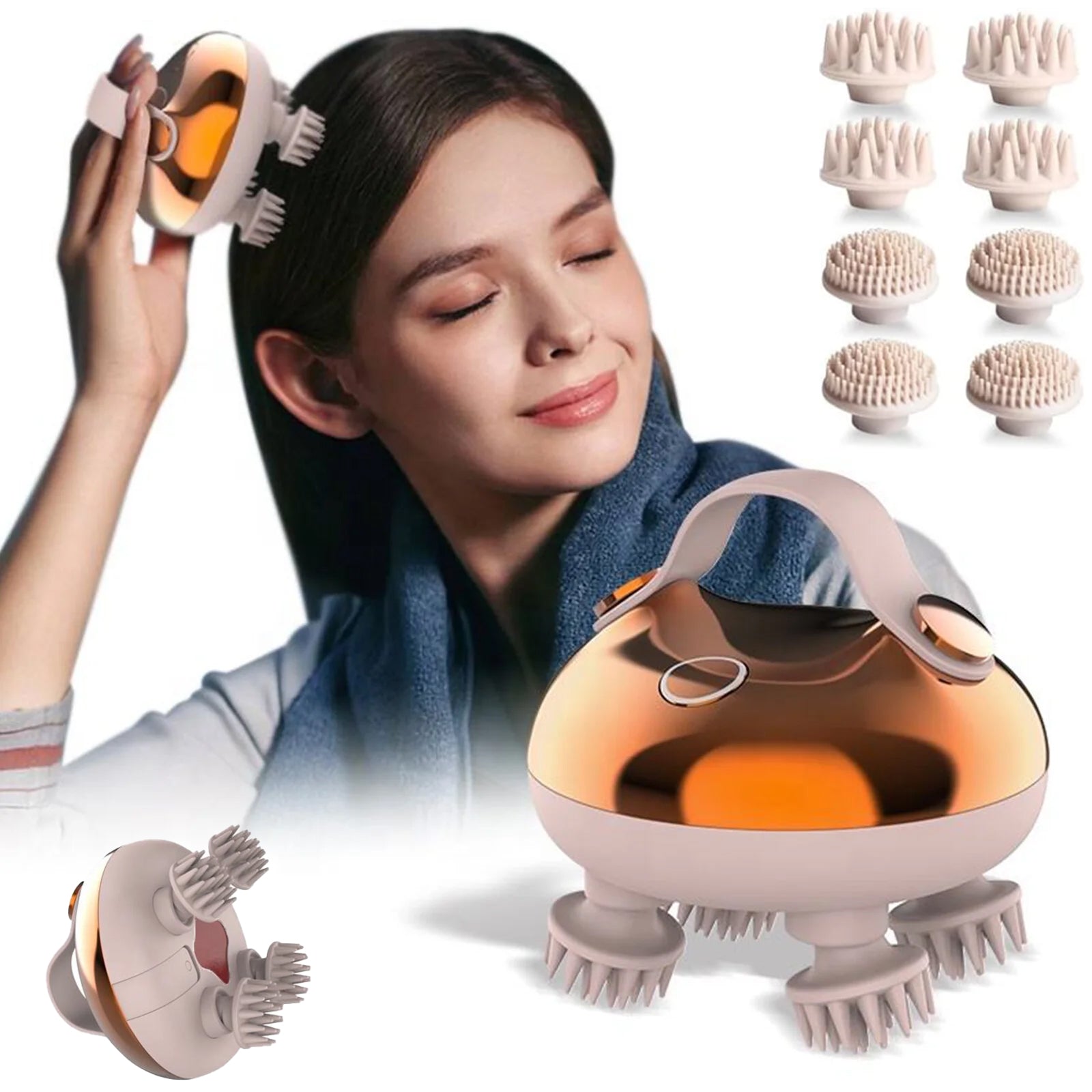 Handheld Massager with 4 Removable Massager Heads Waterproof Scalp Massager